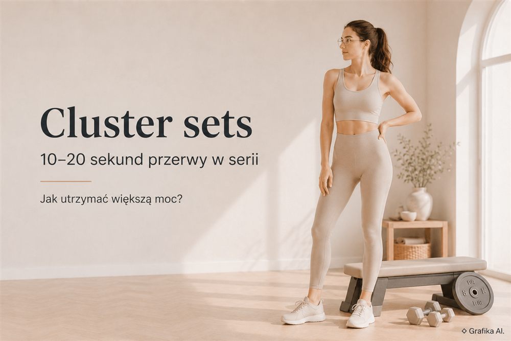 Cluster sets – kobieta obok ławki treningowej; 10–20 sekund przerwy w serii